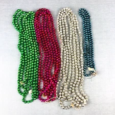 Vintage Mercury Glass Bead Garland lot Green 90" Pink 92" Silver 100" Blue 34"