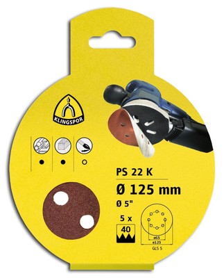 5 x KLINGSPOR Schleifmittel PS 22 K Set kletthaftend 125mm Lochform GLS5 SB-verp
