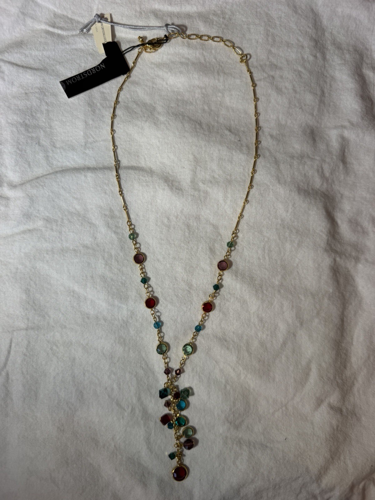 Swarovski Vintage Crystal Multicolor Y Drop Necklace Gold Tone NWT - second product detail image
