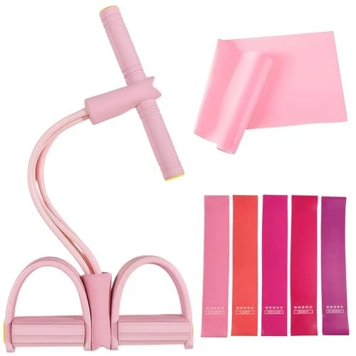 7PCS Resistance Bands Set, 6-Tubes Pedal Resistance Bands with Handles, Pink