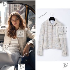 CHANEL 03C Ivory Blue Mix Wool Tweed Jacket CC Buttons KarlLagerfeld 34 36 US2 4