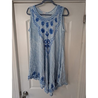 Westside Designs Embroidered Sharkbite Hem Tunic Dress Free Size hippie boho