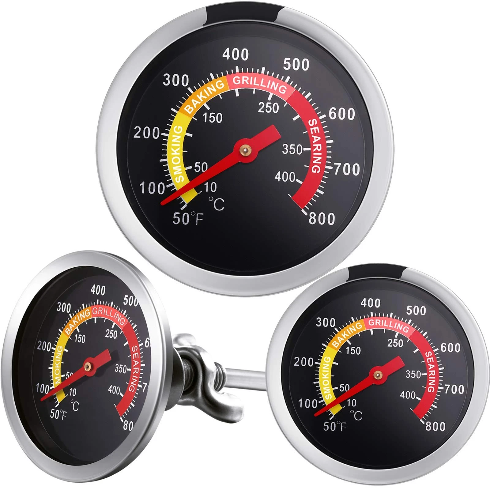 Frienda 3 Packs Charcoal Grill Temperature Gauge Thermometer Silver