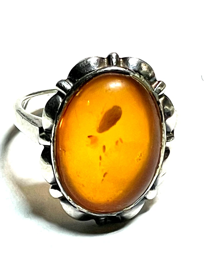 Antik 835 Silber Ring Bernstein Cabochon RG 59 Ø 18,8 solide Qualität - Bild 2 von 4