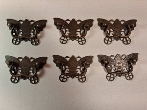 6 Vintage Brass/Bronze Butterfly Drawer Pulls Excellent Surface Estate Fresh NR