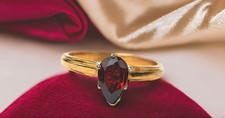 14K Solid Gold Garnet Ring, Natural Pear One Carat Red Garnet, Size 6