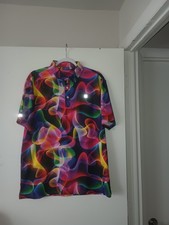Two Hreski Golf PoloShirts Waves Colorful Neon & SplatterPaint JacksonPollock Lg