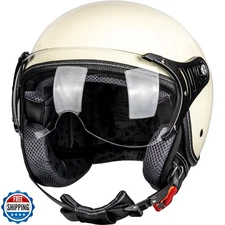 Yesmotor 3/4 Motorcycle Helmets Retro Open Face Vespa Scooters Helmet with Cl