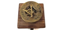Vintage brass sundial compass round sundial compass with wood box