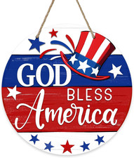 4Th of July God Bless America Patriotic Sign for Front Door Decor