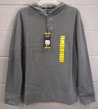 NEW Gap Men's Relaxed Fit Super Soft Waffle Henley Hoodie Grey Size Medium S3