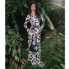 The Wolf Gang Santa Elena Maxi Dress Ikat Print Linen Size 2X