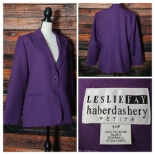 Leslie Fay Haberdashery Jacket Blazer 14 Petite Lined 2 Button Vintage