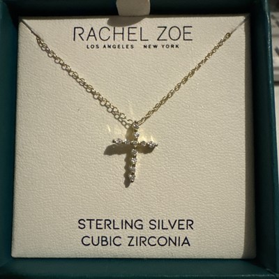 RACHEL ZOE   STERLING SILVER  Cubic Zirconia CR0SS  NECKLACE  NEW  IN  BOX