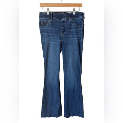 Spanx Flare Pull On Jeans Blue Stretch Denim Shaping Size Large