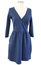 HD in Paris Anthropologie Black Blue Textured Knit Faux Wrap Dress Size S V Neck