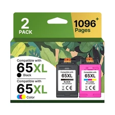 65XL Ink Cartridges Black/Color Combo Pack High-Yield Replacement for HP Ink ...