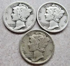1917D, 1917S, 1918D Mercury Silver Dimes; Nice Lot of Three (3) Coins.