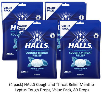 4 PACK HALLS Relief Mentho-Lyptus Cough Drops, Economy Pack, 80 Count