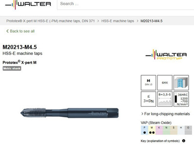 WALTER HSS-E machine taps M20213-M4.5 Prototex  X·pert M NEW 1 pcs.