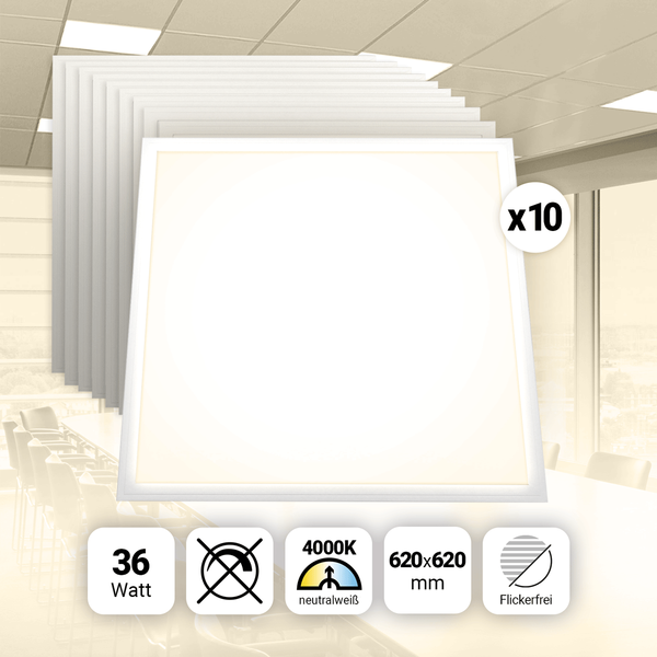 Aktion! 10X Led Panel 62X62 Neutralweiß 4000K 36W 4320Lm Slim Alu Pls3.0-image