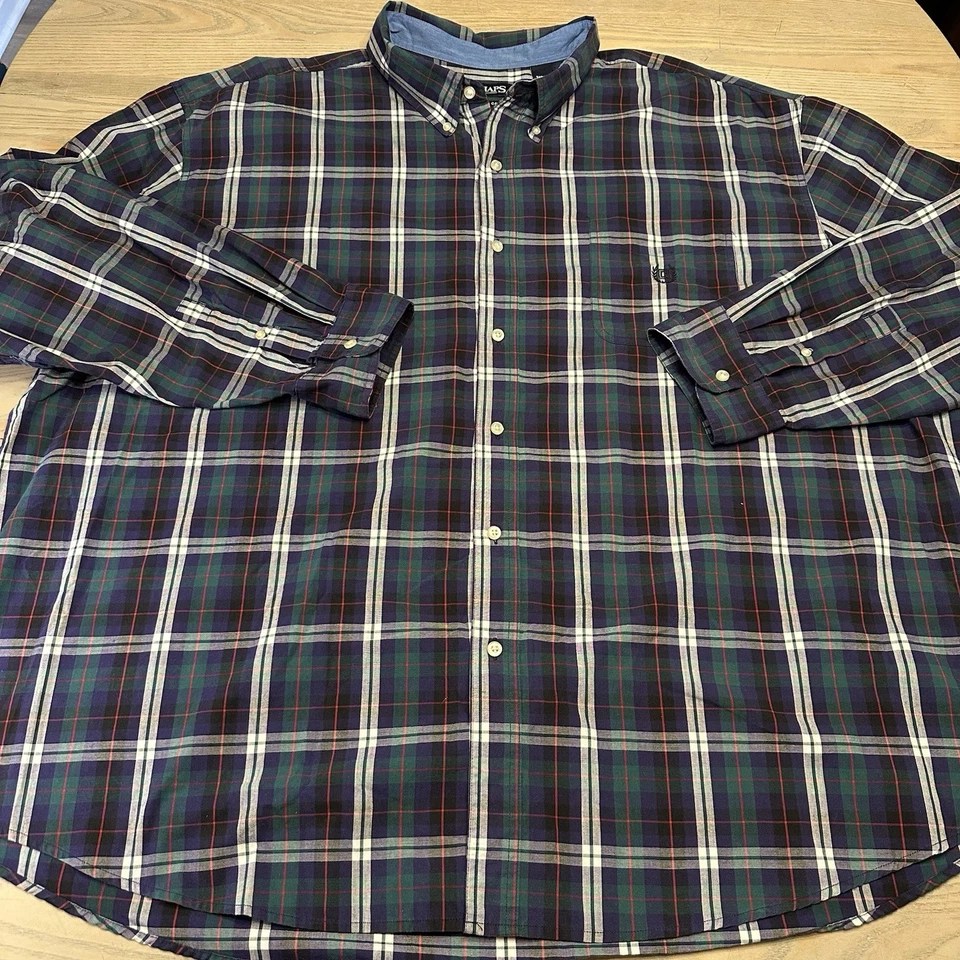 Camisa a Cuadros Chaps Fácil Cuidado Púrpura Verde Para Hombre 5XB GRANDE Abotonada Manga Larga Foto 3 de 4
