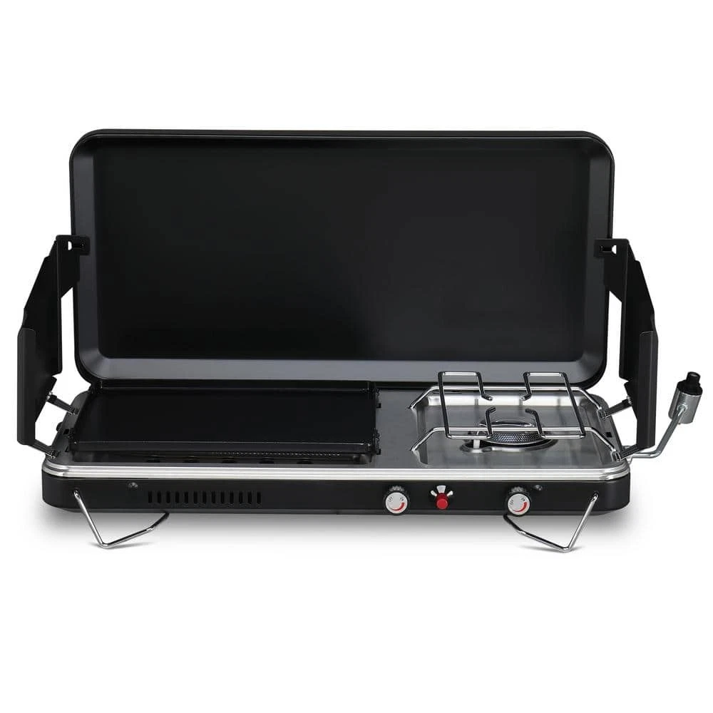 2-Burner Portable Propane Grill - Black Tabletop BBQ for Camping & Picnics