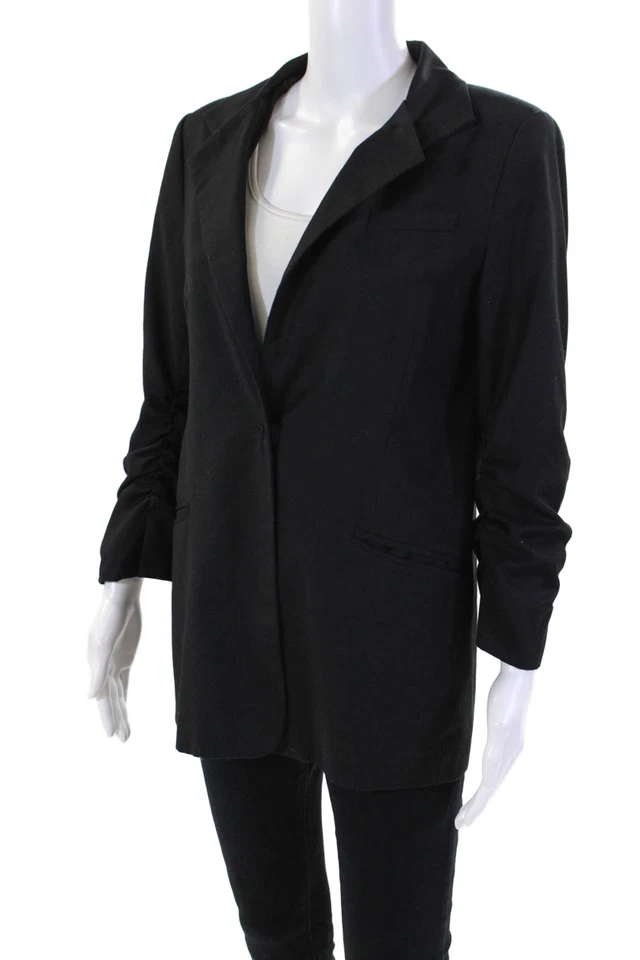 Central Park West Womens Single Button Notched Lapel Blazer Jacket Black Medium - Image 3 of 4