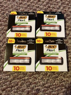 Flex 4 Refillable Razor Cartridges 4 Blade Heads Sensitive Skin (Lot Of 4) 40 Pc