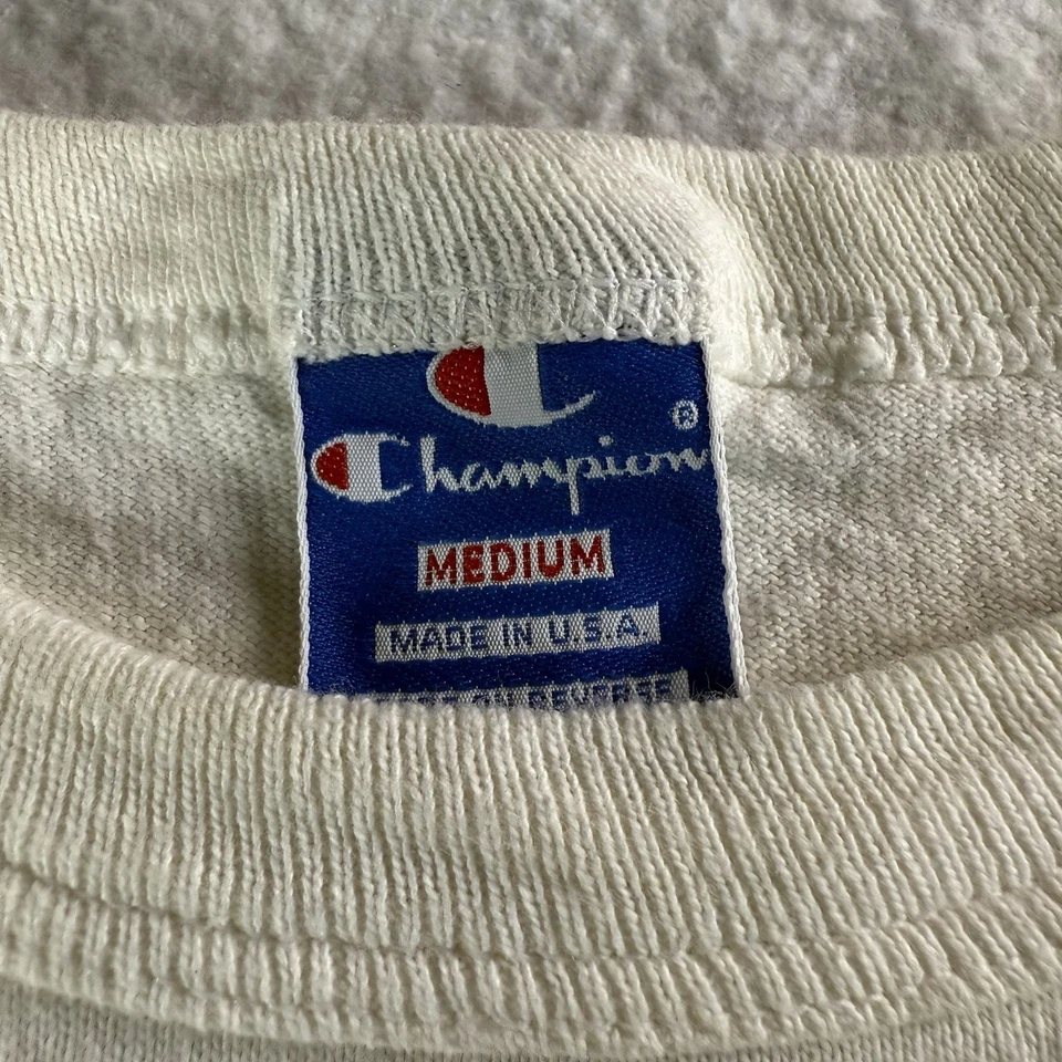 Camiseta Vintage Champion Blanca en Blanco Talla M EE. UU. 80 Acanalada Bordado Logo Foto 2 de 4