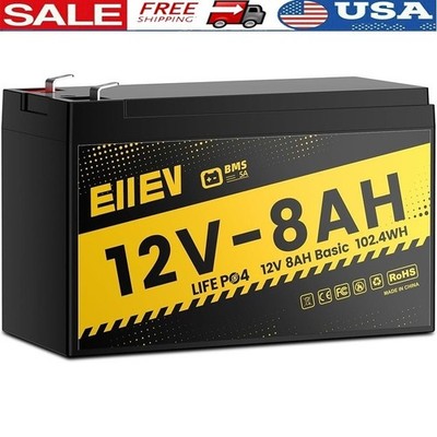 12V 8Ah LiFePO4 Battery Lightweight BMS Protected Long Life Portable Power New