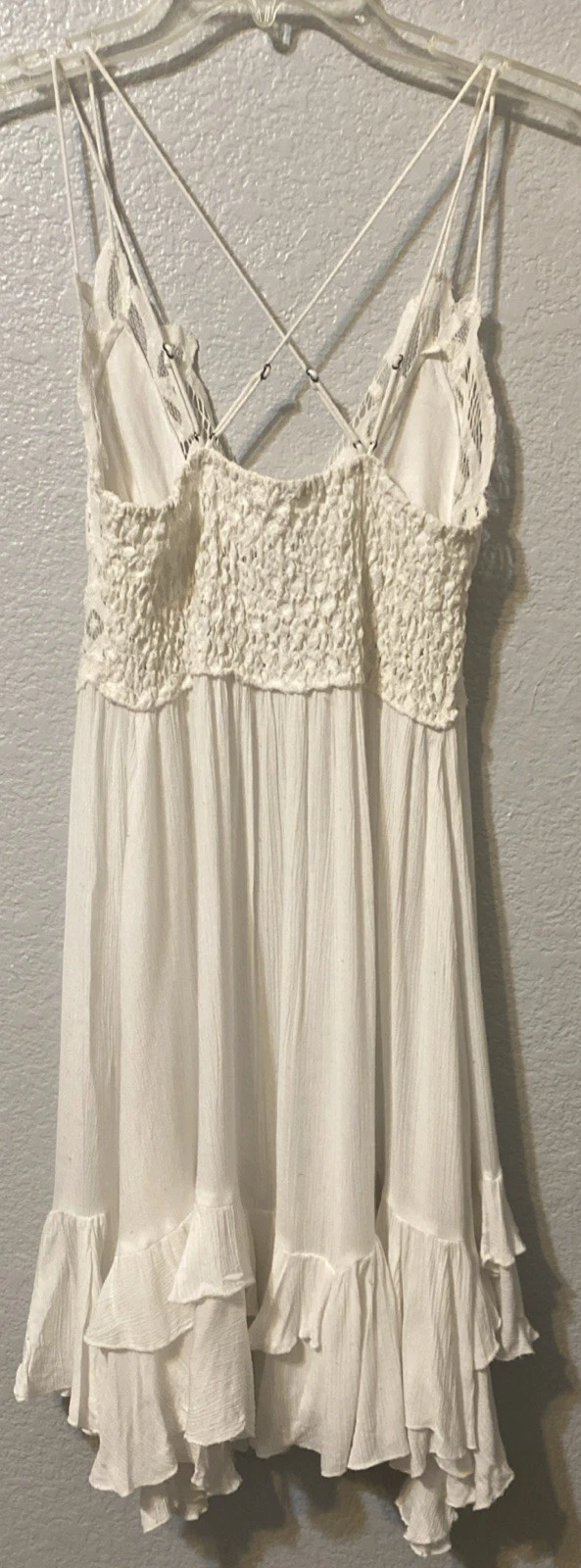 OFF WHITE Free People One Adella Vestito Slip Donna Med. Cinturino in pizzo bianco panna con volant boho