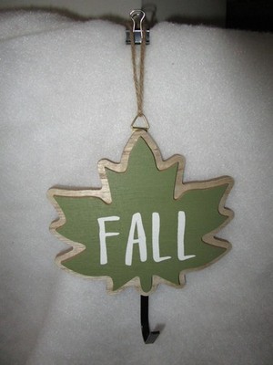Fall Wall Decor Hanging Leaf Olive Green White with Hook
