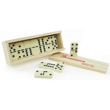 28 Piece Traditional Dominoes Set Double-Six Wooden Box Case Family Game