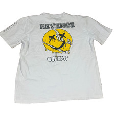 Mania Jeans Revenge Graphic T-Shirt Mens Size XL White Embroidered Patch M Smile