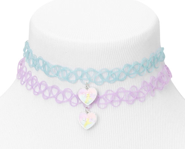 Claire's Best Friends Purple & Blue Heart Tattoo Choker Necklaces