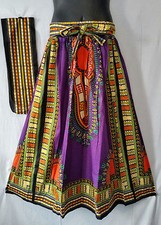 Ankara African Maxi Women Skirt Dashiki Print 2 Pocket  Belt Free Size Purple