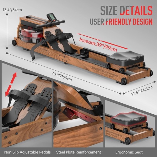 JOROTO Water Rowing Machine for Home Use, Oak Wood Foldable Rower Machine 330lbs - Picture 8 of 8