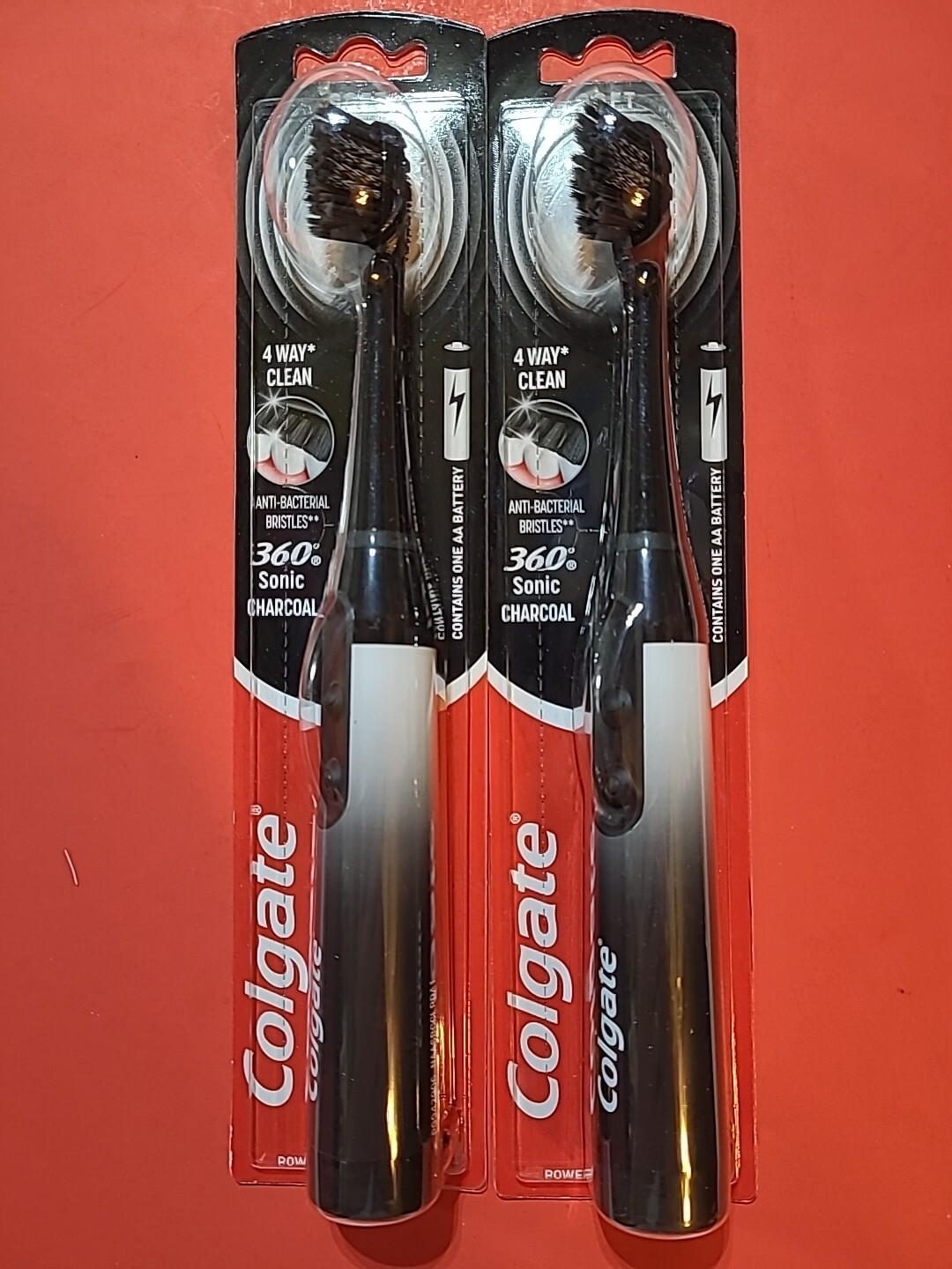 Colgate 360 Sonic Charcoal Battery Toothbrush 4 Way Clean 2•Pack FACTORY SEALED