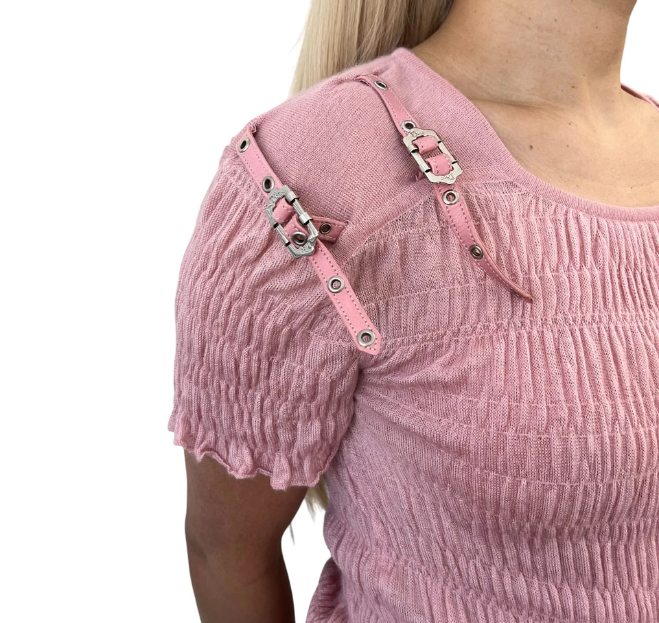 Christian Dior винтажный 2003 бондаж Summer вязаный топ #36 розовый серебряный кашемир - Изображение 2 из 4