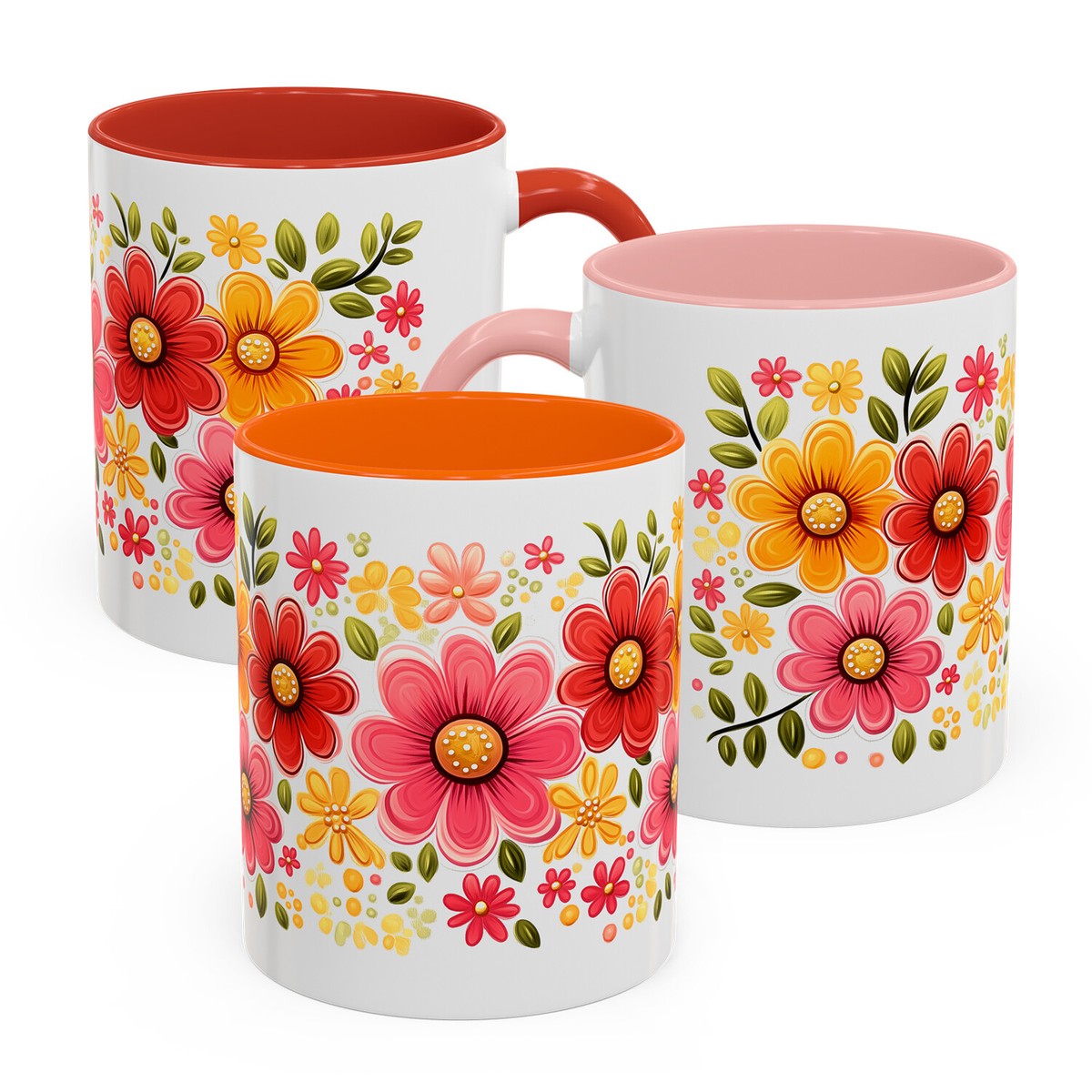 Made in The USA - Spring Coffee Mug, 11oz 15oz, Daisy Flowers Color Accent  Cup
