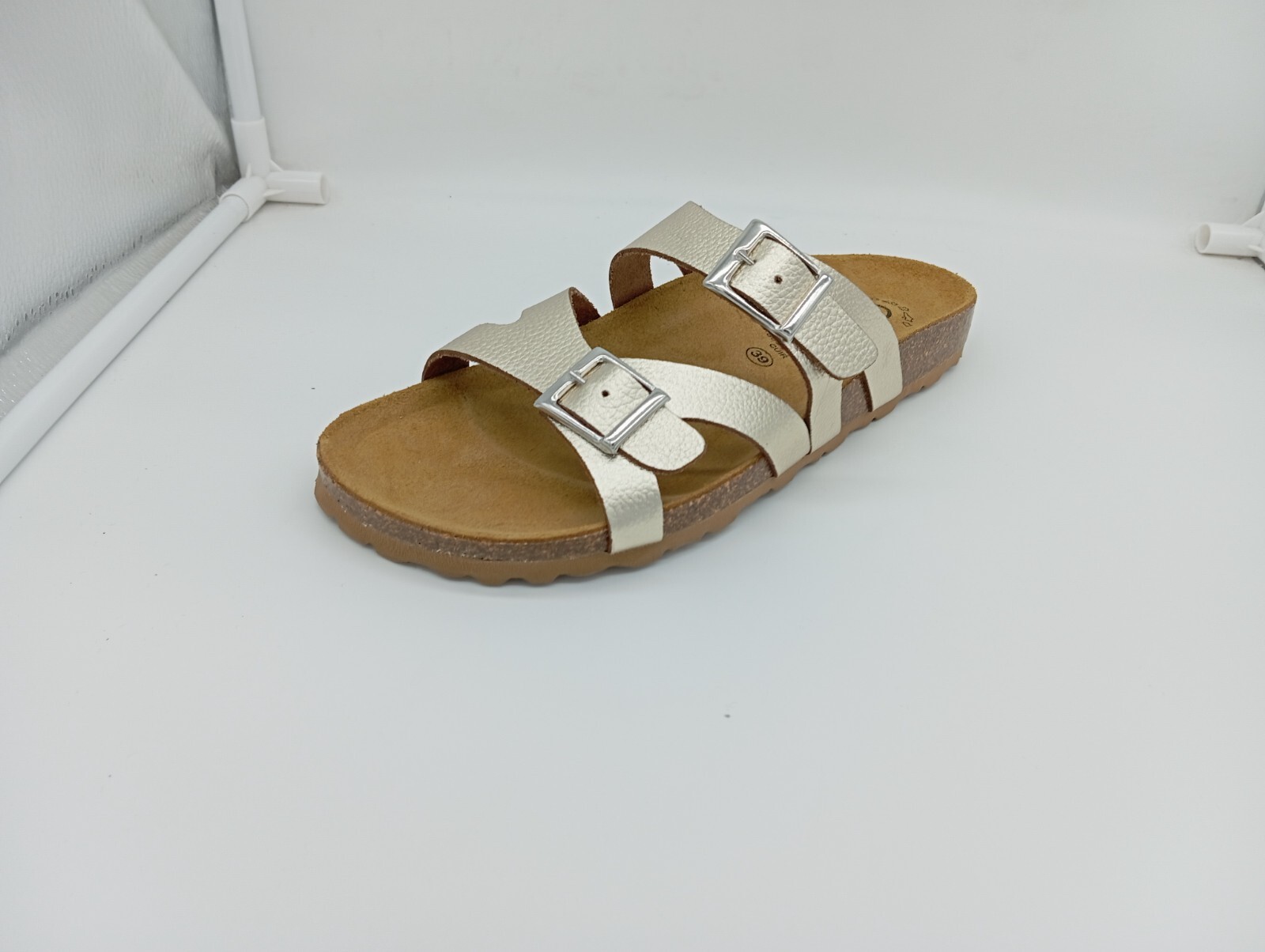 Sandalias de piel mujer talla 36 doradas cómodas hebillas tipo Bio hechas