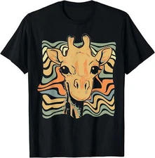 Womens Giraffe Face Art Graffiti Shirt Cute Animal Lovers T-shirt Black