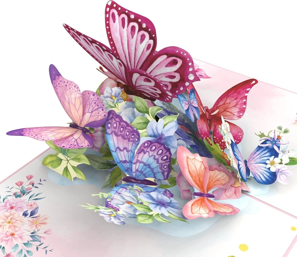 Tarjeta de felicitación flor emergente con mariposa para cumpleaños, gracias, ponte bien... Foto 2 de 4