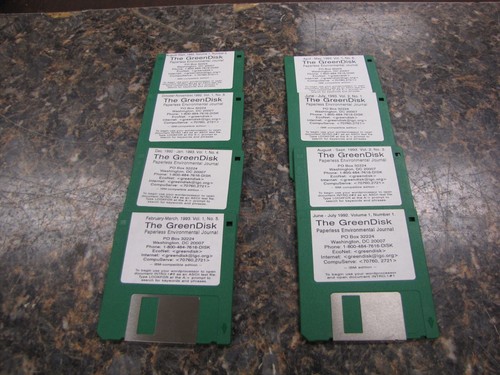 Menge (8) Vintage The Green Disk papierloses Umweltjournal 3,5" Festplatten