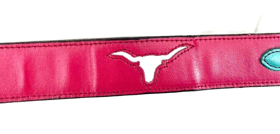Cinturón de cintura ajustable con hebilla plateada con incrustaciones de cuero rosa azul Nocona para mujer 34" Foto 4 de 4