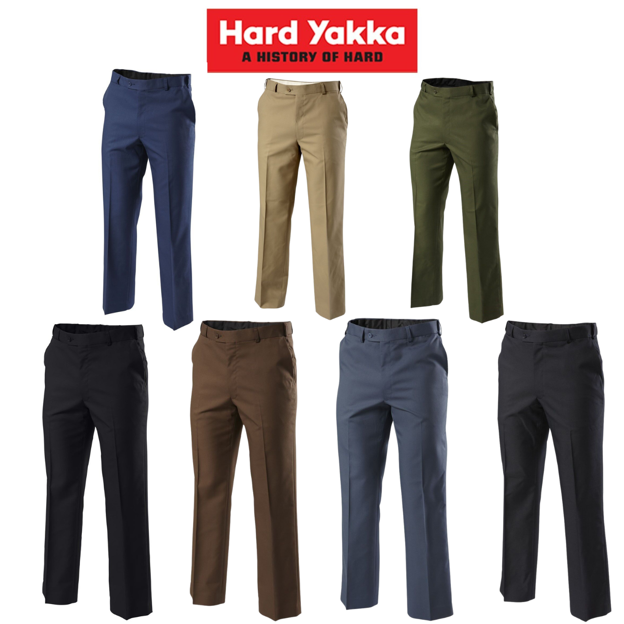 Mens Hard Yakka Foundations Trousers Press Pants Plain Adjustable Work