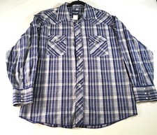 WRANGLER MEN'S BLUE PLAID PEARL SNAP BUTTON UP LONG SLEEVE WESTERN SHIRT SZ XL