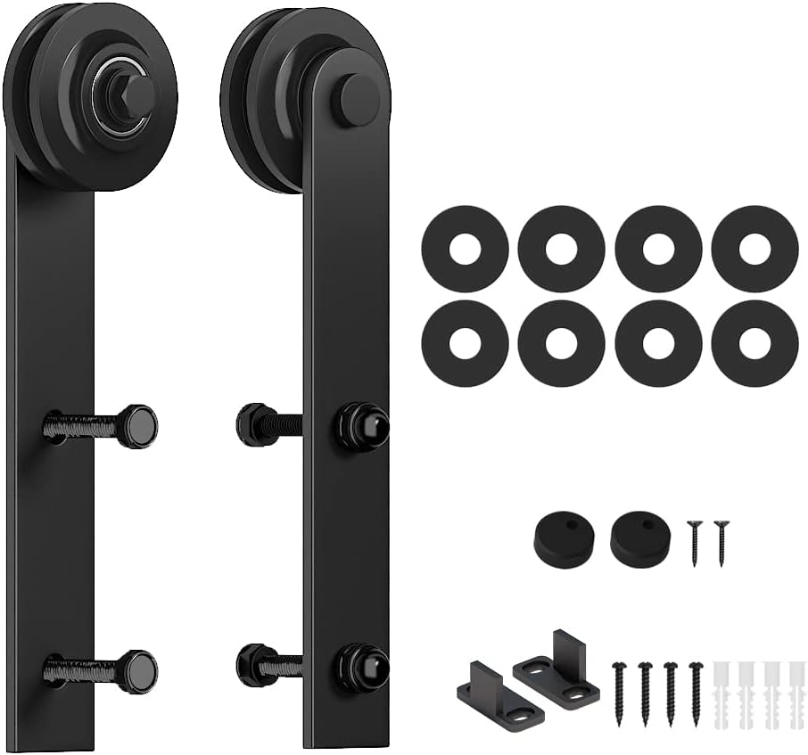 Black Sliding Barn Door Hardware Roller Set with LK-I Shape Hanger
