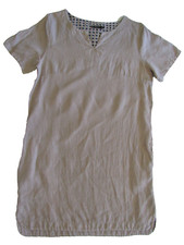 LUNGO L'ARNO Linen Dress Size M Short Sleeves Pockets Tan Lagen-look Coastal